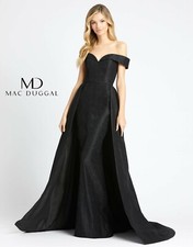 MAC DUGGAL 12123D Black Off Shoulder Lace Fit & Flare Train Maxi Ball-Gown 12 đ€