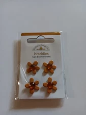 Crafts Doodlebug Brads Braddies Bon Bon Brown Blossoms Flowers Gems  4