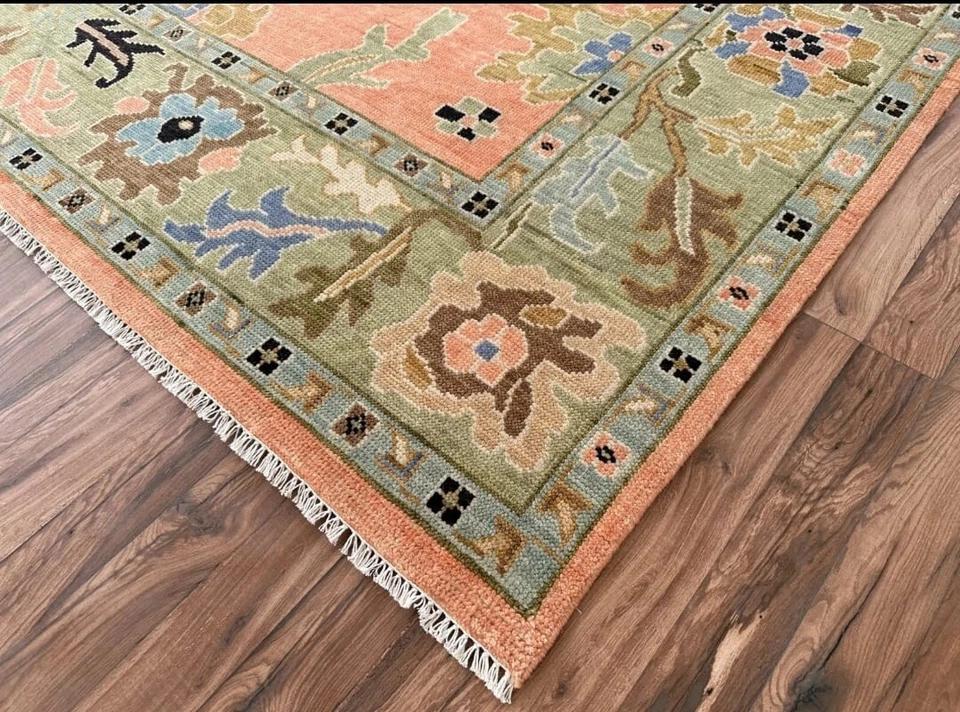 Alfombra coralina vintage para sala de estar alfombra moderna Oushak alfombra delantera dormitorio alfombra de lana Foto 2 de 4