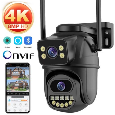 4K 8MP HD Wifi PTZ Camera 4MP Dual Lens AI Auto Tracking IP Camera Surveillance
