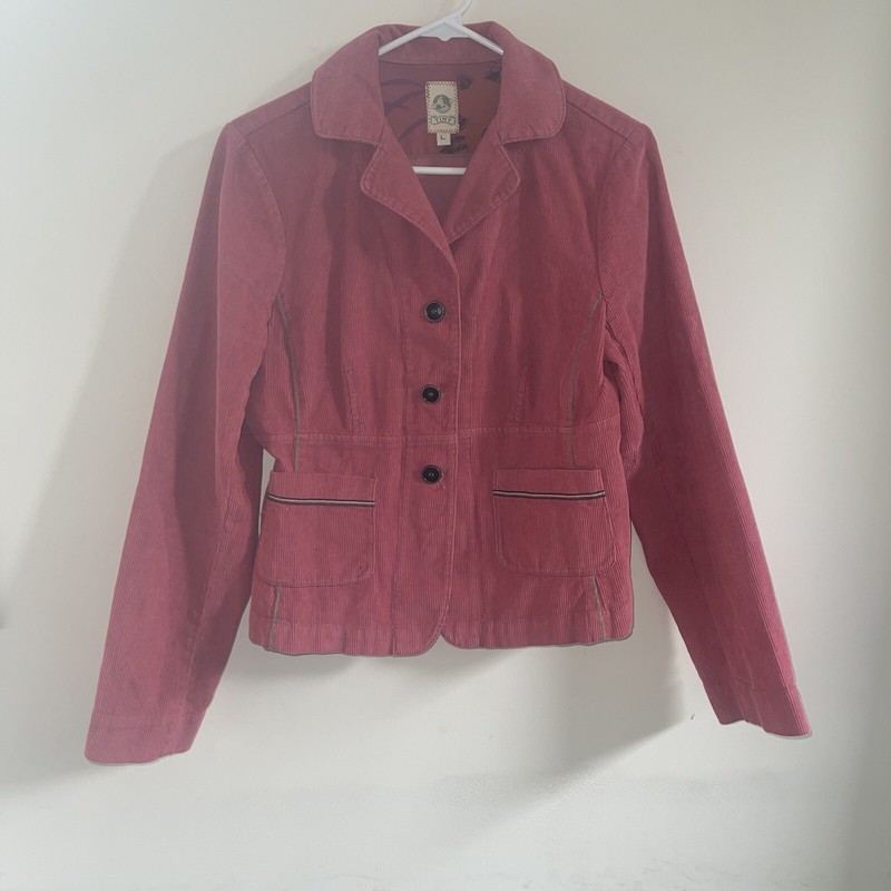 Tiny pink/coral Corduroy Blazer fringe back sz M Womens