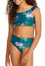 JUSTICE Girls Swimsuit Tankini Bikini Ruffle Swim Set Floral 6 8 10 12 14 green