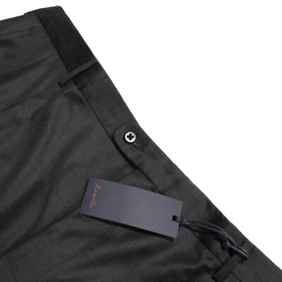 Zanella Platinum NWT Pleated Dress Pants Size 44 US Bennett Solid Dark Gray Wool