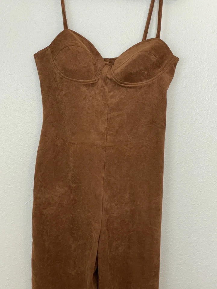 Vintage Romper Size Large Y2K 90s Brown Faux Suede Contempo Casuals Acetate - Image 2 of 4