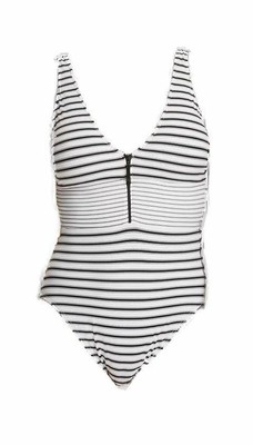 2 Ralph Lauren Women S White Black Striped Zip Front One Piece Swimsuit 8 Ebay