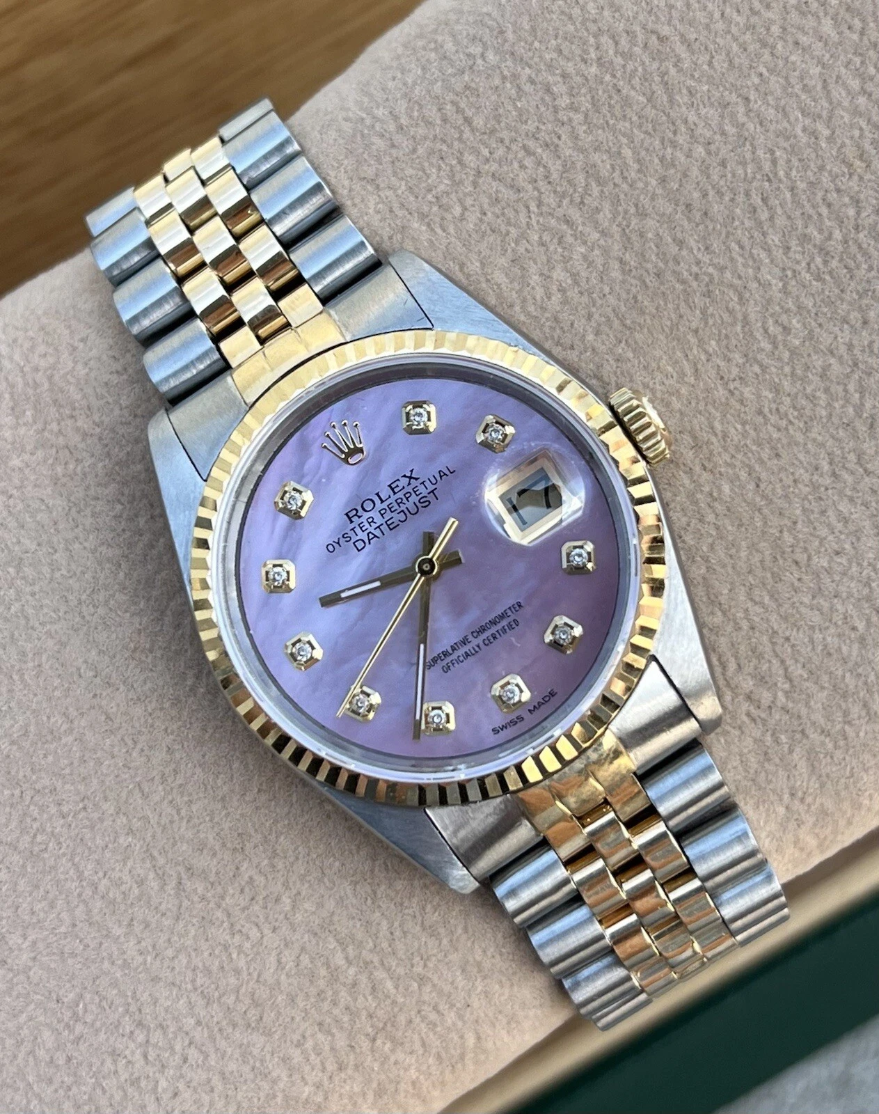 Rolex — Gents Steel & Gold Rolex Datejust 36mm 16233 Custom Pink MOP Diamond Dial