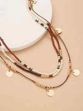 3pcs Disc Charm Beaded Necklace for Women Girls Accessories Jewelry Gifts Gift