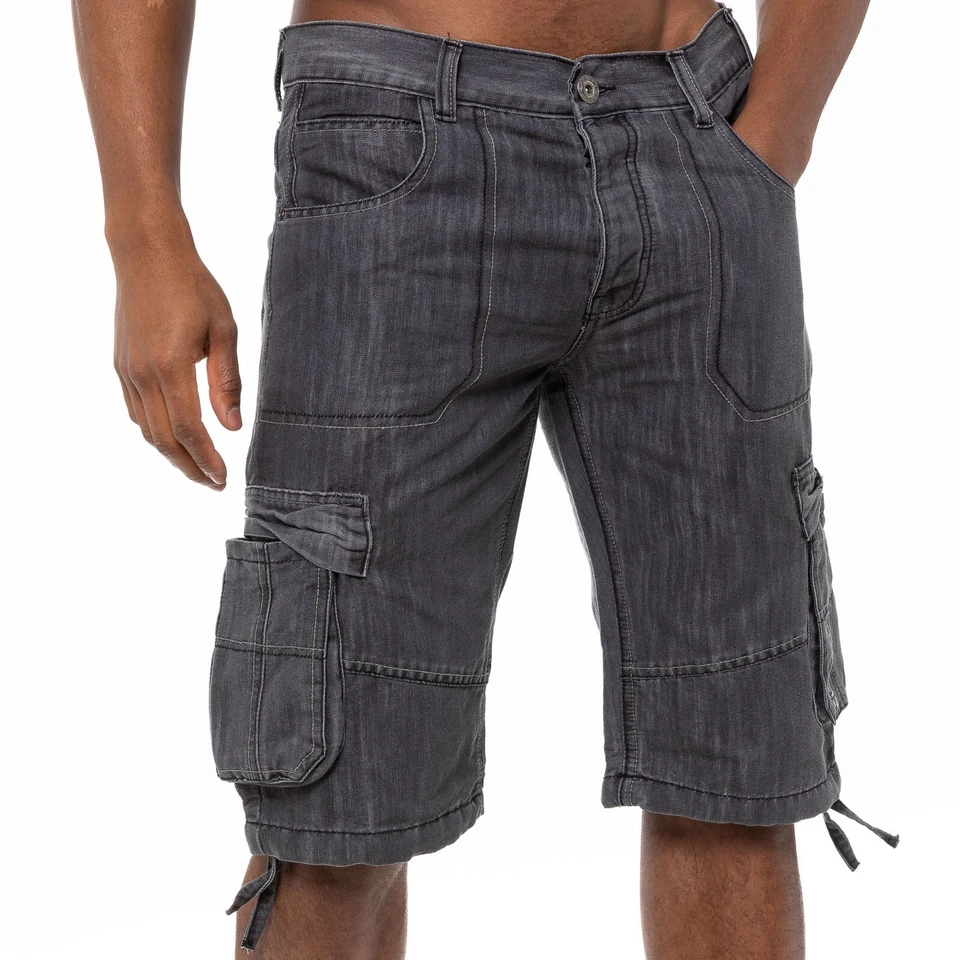 Enzo Mens Shorts Cargo Combat Work Shorts Pockets Knee Length Denim Half Pants - Image 3 of 4