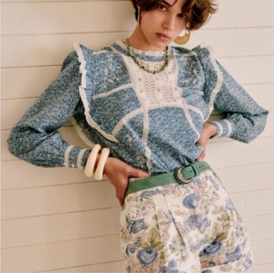 SÉZANE フリル付き花柄シャツ 36 Pierro Shirt - Large Bouquet print - Cotton - Sézane