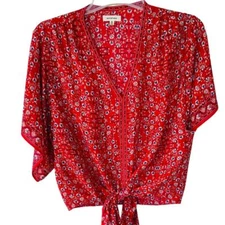 Max Studio Size M Red Tie Front floral blouse 