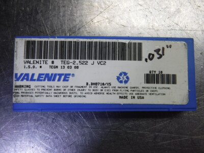 Valenite Carbide Inserts QTY10 TEG-2.522 J VC2 (LOC2238B)