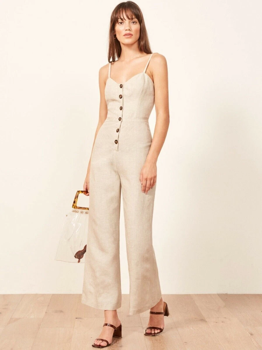 Reformation Sand Beige Torta Linen Jumpsuit Size 10 Retail 218 31