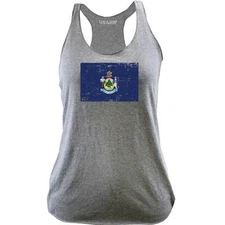 Ladies Maine State Flag Distressed Racerback Tank Top