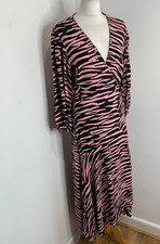 GANNI animal pattern wrap midi maxi dress 40 VGC 1790 Lindale Crepe black pink