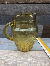 Mid Century MCM VINTAGE Anchor Hocking Amber Gold Ribbed Glass Water Pitcher