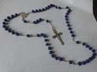 Antique All Silver Rosary Heart Cross Chain and Lapis Lazuli Beads