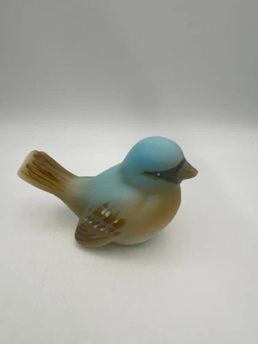 Fenton Satin Painted Bluebird Bird Figurine - Signed