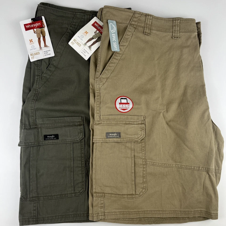 Lote de 2 Pantalones Cortos Carga Wrangler Nuevos con Etiquetas Para Hombre Talla 46 Calce Relajado Verde Militar Caqui Foto 2 de 4