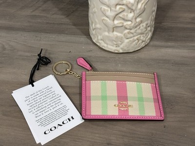 Coach Mini Skinny Id Case With Plaid Print CBL88 Gold/Pink for