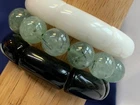 Vtg Jade Bracelet Lot Costume Jewelry Green Black & White Stretch Bands