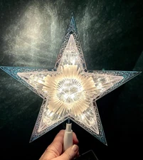 Kurt Adler Style 10-Light Laser Star Christmas Tree Topper, Clear White Lights