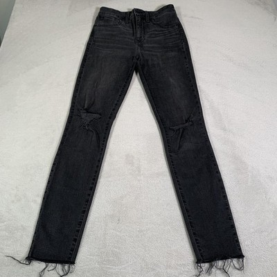 Madewell Curvy High Rise Skinny Jeans Womens 27T Charcoal Distressed Raw Hem