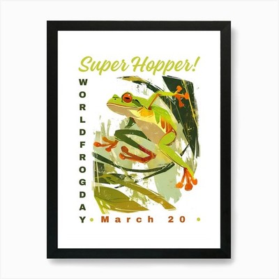 Super Hopper Weltfroschtag Kunst Pri gerahmtes Wandbild Poster Leinwanddruck Bild
