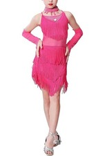 Dance Pre-Owned Costume Large Child Pink Jazz Latin Tap Flapper Fringe