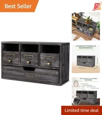 Wooden Desk Organizer 4 Drawers Vintage Rustic Storage for Office Home Supplies