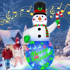7Ft Christmas Inflatables Snowman Built-In Music Box & Rotating Colorful LED Lig
