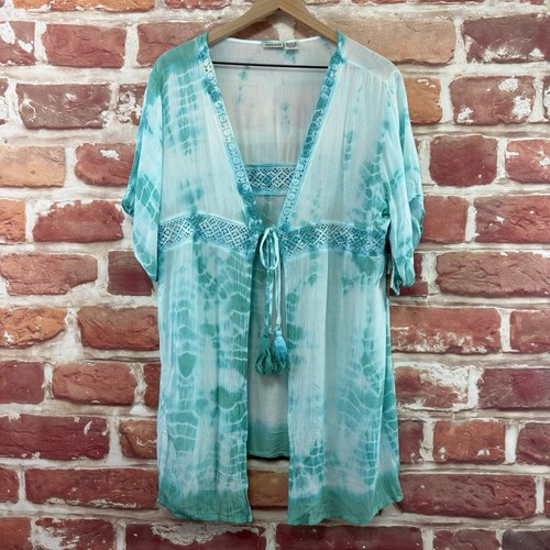 Raya Sun Kimono Top Womens S/M Blue Tie Dye Abstract Beachy Swim Cover Up Shirt - Picture 8 of 10