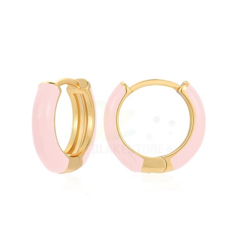 1 Pair 18K Gold Plated Enamel Huggie Earrings Ear Piercing Hoops - Picture 7 of 12