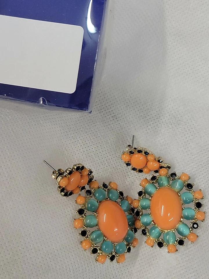 Pendientes Banana Republic Tropical Concha Naranja y Azul en Oro NUEVO Foto 3 de 4