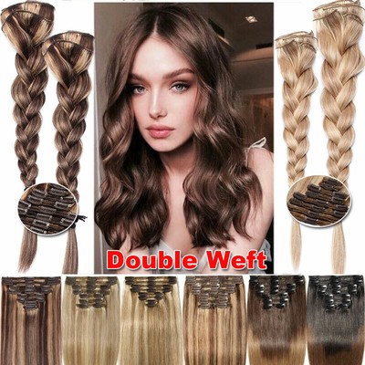 Double Weft Clip In Remy Human Hair Extensions Full Head Thick