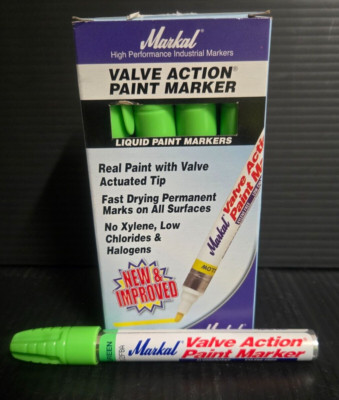 12 Pack Markal Fluorescent Green Valve Action Liquid Paint Marker - P/N: 97051