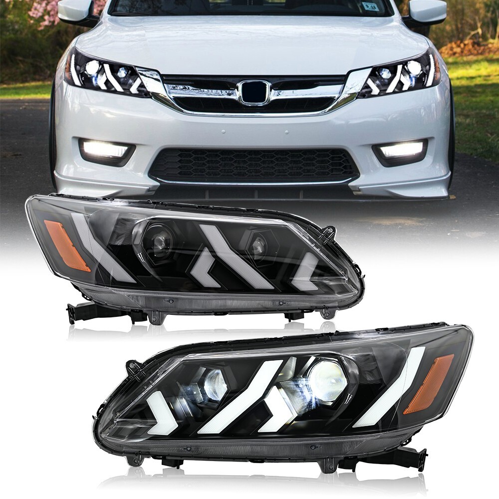 Pair LED Sequential Headlight for Honda Accord Sedan 9th Gen 2013-2015 Head Lamp