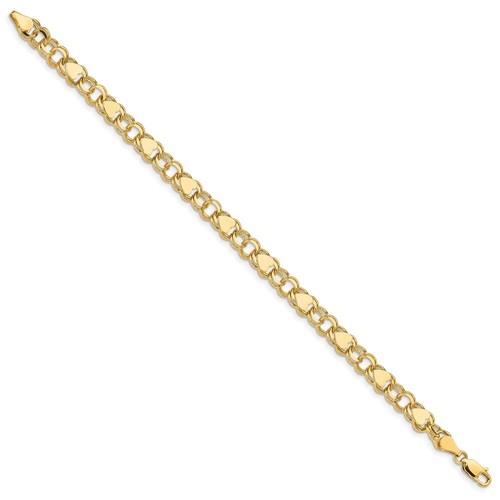 14K Yellow Gold Double Link with Hearts Charm Bracelet 8" 9.2g for Mom - 第 2/3 張圖片