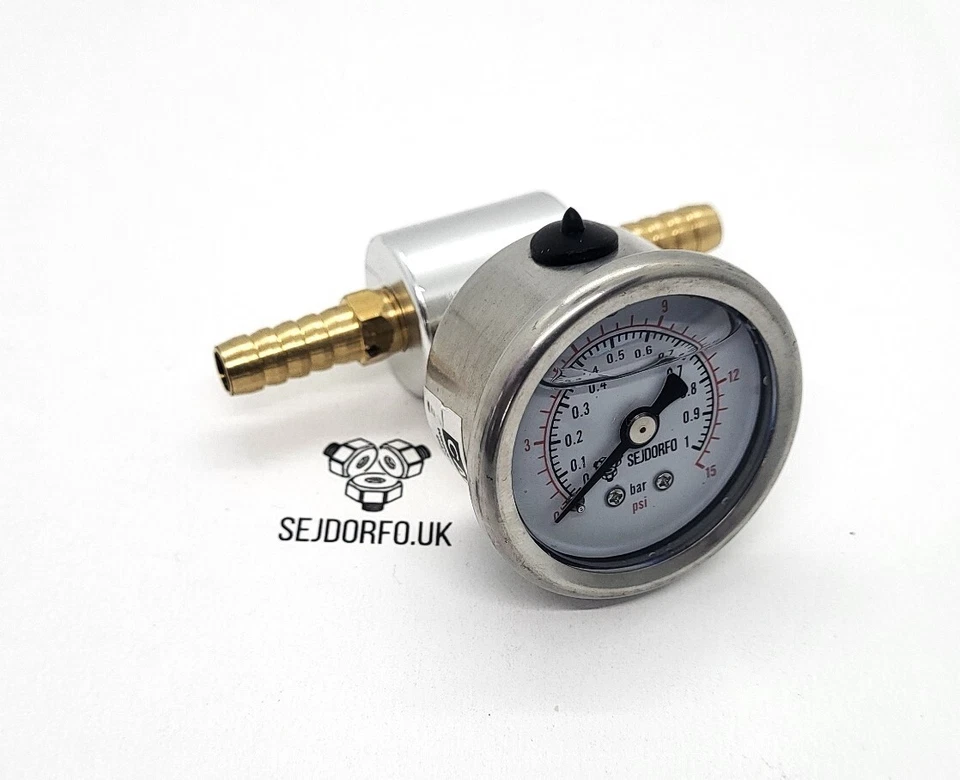 ASSEMBLED Fuel Low Pressure Gauge Carburetor 15 Psi, 1 bar LIQUID FILLED  6mm - Image 2 of 3