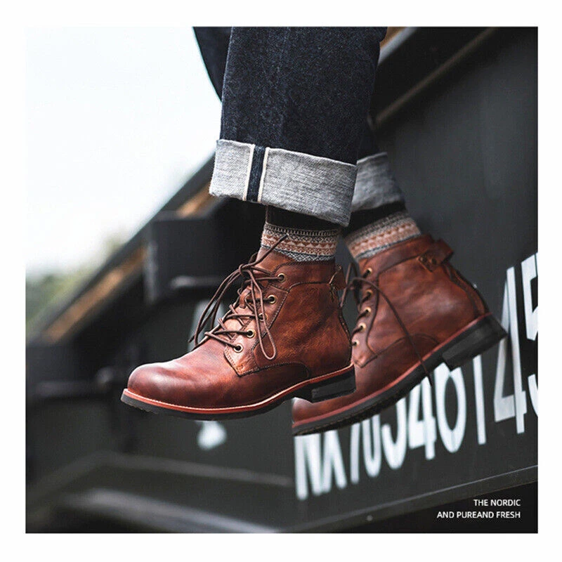 Mens lace up shop biker boots