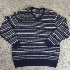 Jos A Bank Sweater Men's L Lambswool Blend Executive Collection V-Neck Blue Sz L