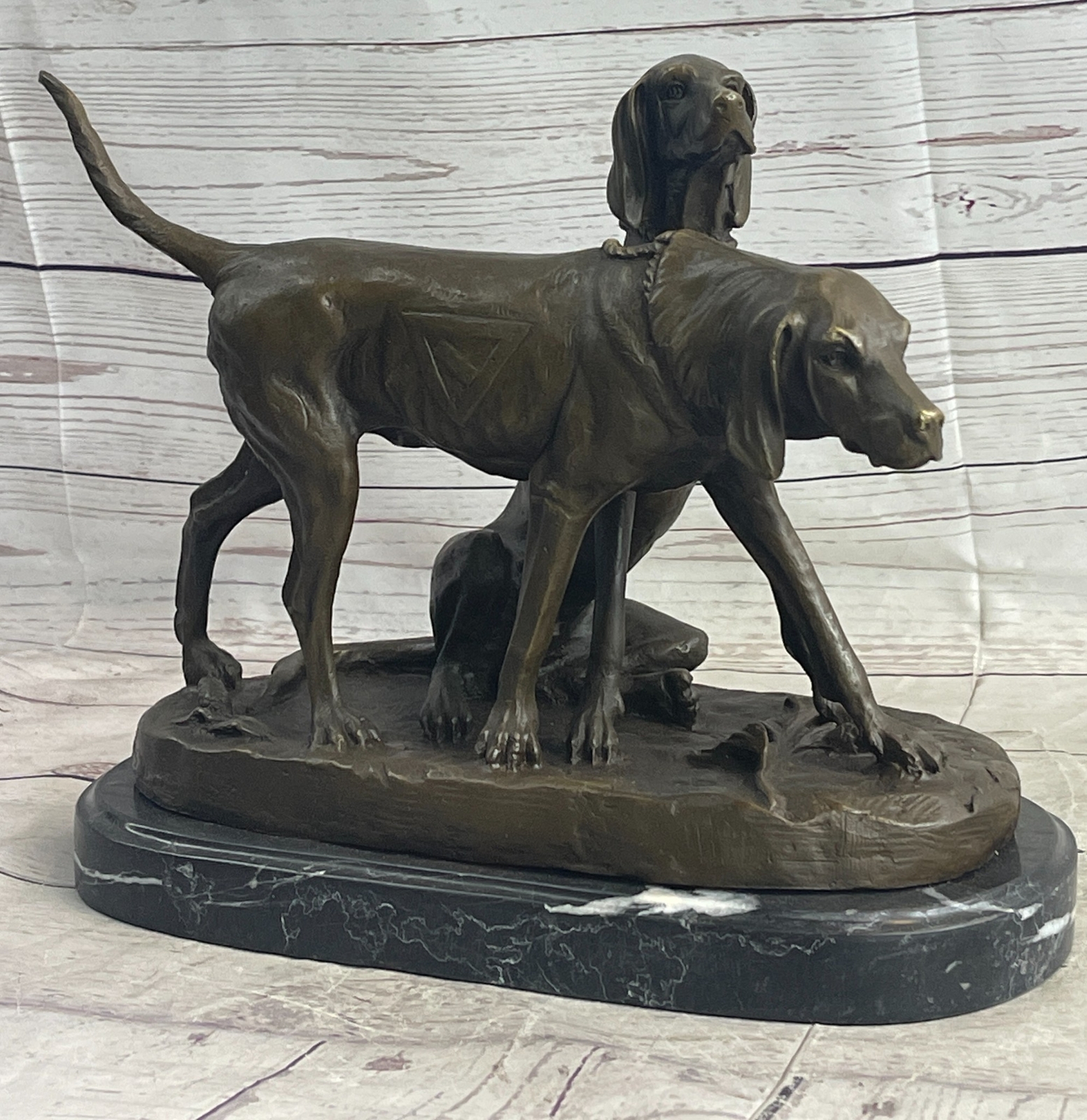 VINTAGE BRONZE HUNTING DOG FIGURINE SCULPTURE BOOKEND POINTER FOXHOUND CAIN ART