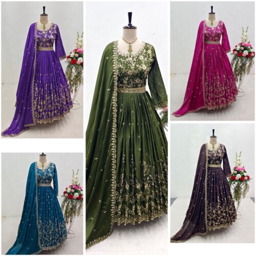 Party Wear Anarkali Gown Salwar Kameez Pakistani Indian Wedding Dress Bollywood - Picture 1 of 10