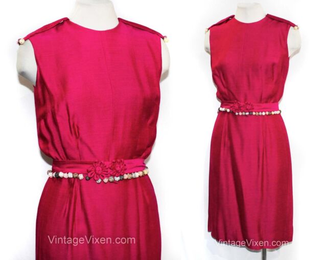Orchid Purple Silk Dress with Asian Detail - Small 1950s Pastel Knots - Size 4
