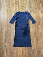 Asos Dress Women's 8 Gray Ribbed Knit Stretch Tie Slits Midi Bodycon