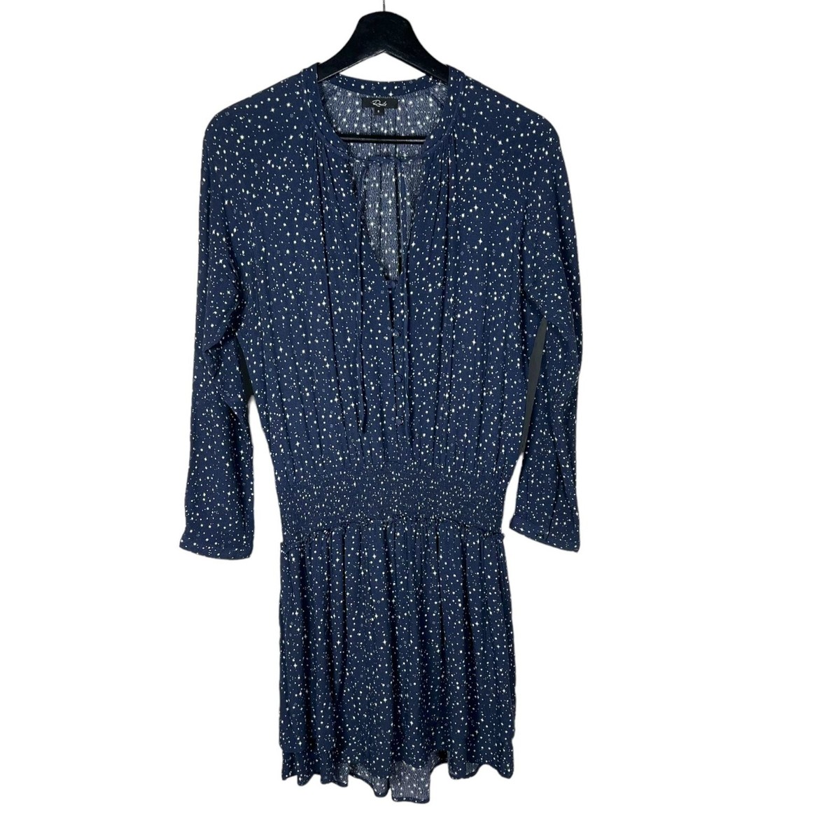Rails Blue Star Print Jasmine Long Sleeve V Neck Above Knee Dress Small