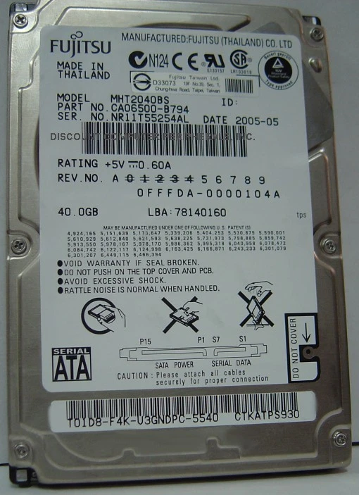 Fujitsu 40GB,Internal,5400 RPM,6.35 Cm (2.5") (MHV2040AH - Foto 12