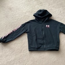 UNDER ARMOUR ZIP FRONT HOODIE, CROPPED, YOUTH MEDIUM, GIRLS, LOGO DOWN ARM