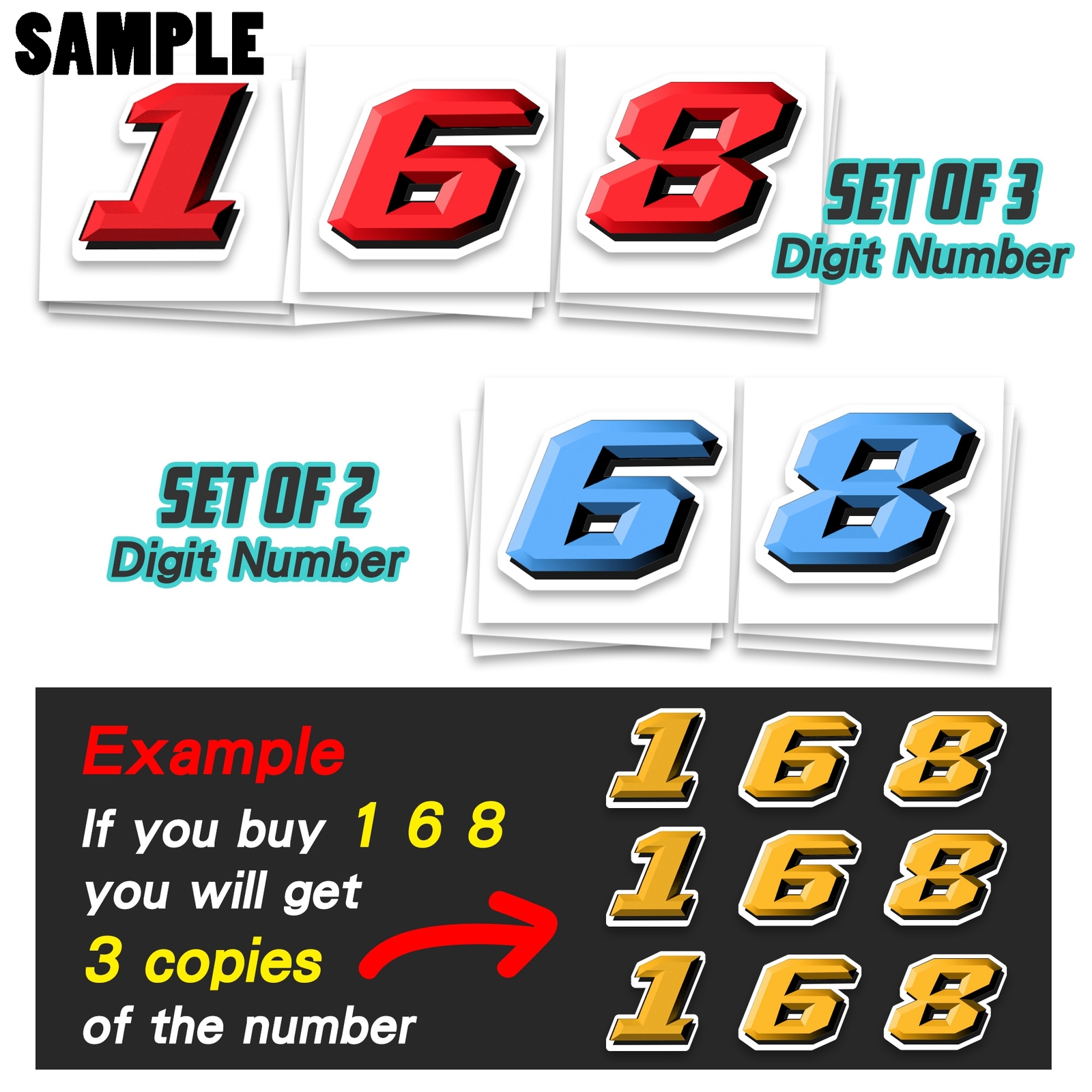 3pcs Racing Number Sticker Custom S23 For KLX 110 TTR 125 YZ 125 ...