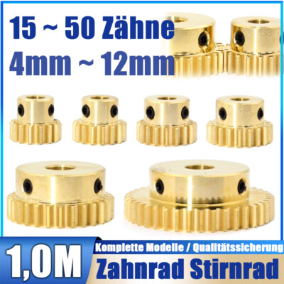 1 Modulus Zahnrad Stirnrad (Messing) Mit Nabe 15 - 50 Zähne, 4mm - 12mm Bohrung