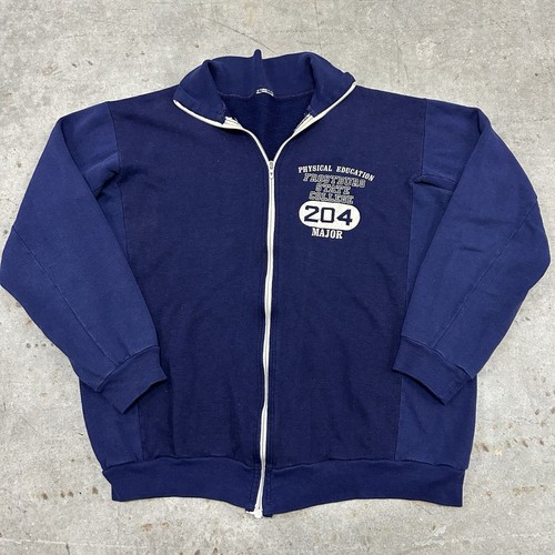 Vintage 60s Champion Two Tone Frostburg State Navy Blue Zip Up Sweatshirt Large